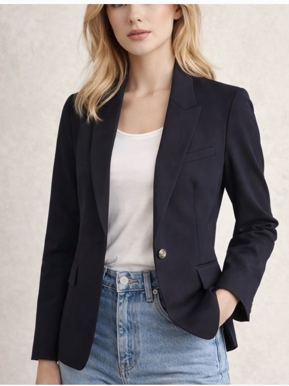 Zara Navy Single-Button Tailored Blazer